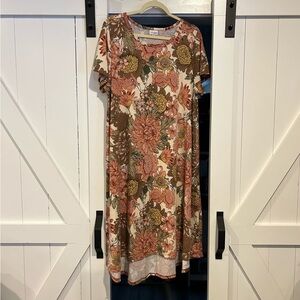LuLaRoe Floral Midi Dress in Brown and Pink